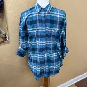 Free people raw edge button down shirt.